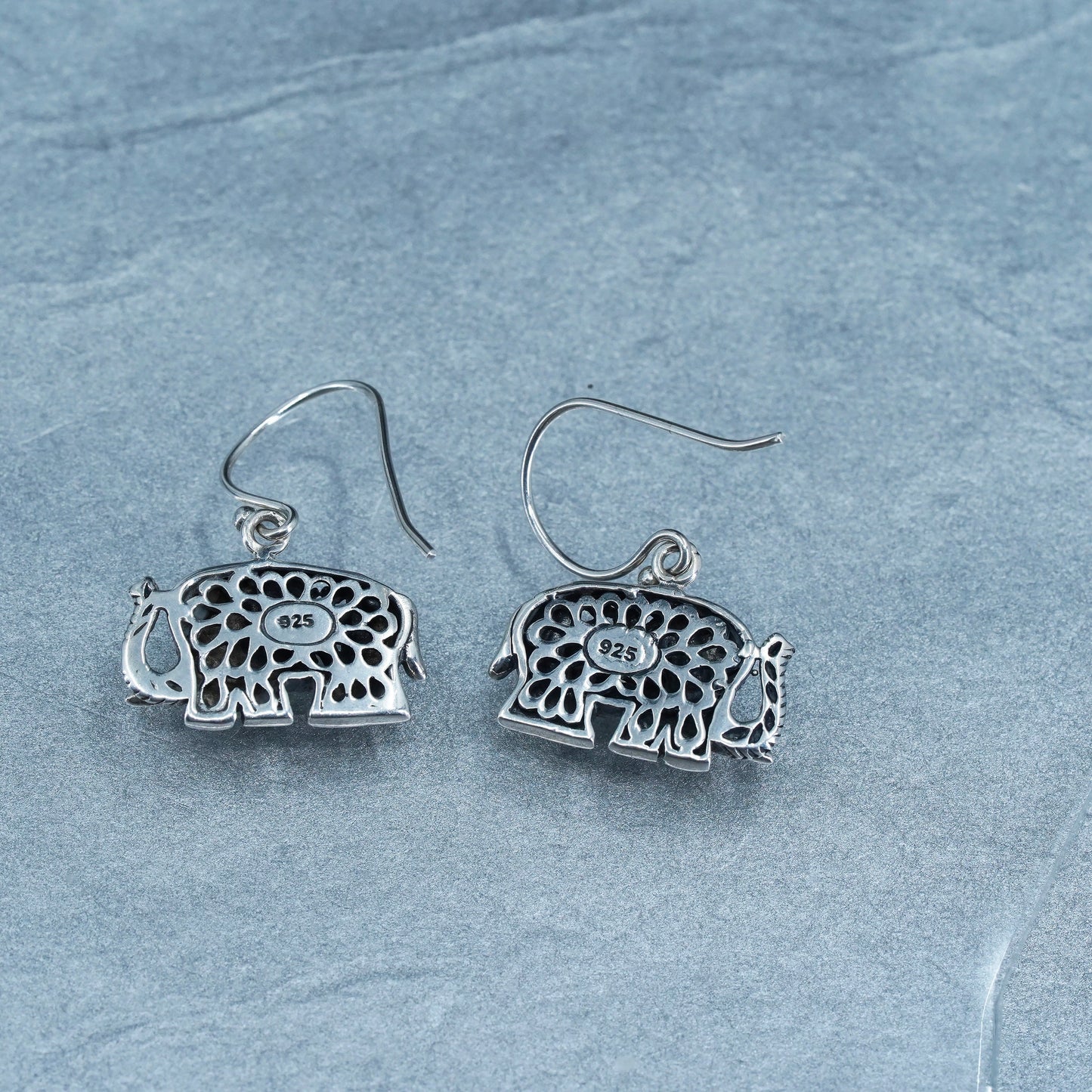 Vintage Sterling 925 silver filigree elephant earrings