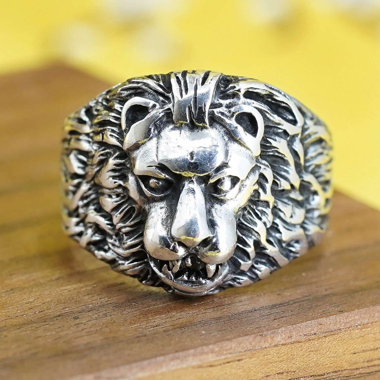 Size 11.25, Vintage Sterling Silver Handmade ring, Viking 925 lion head band