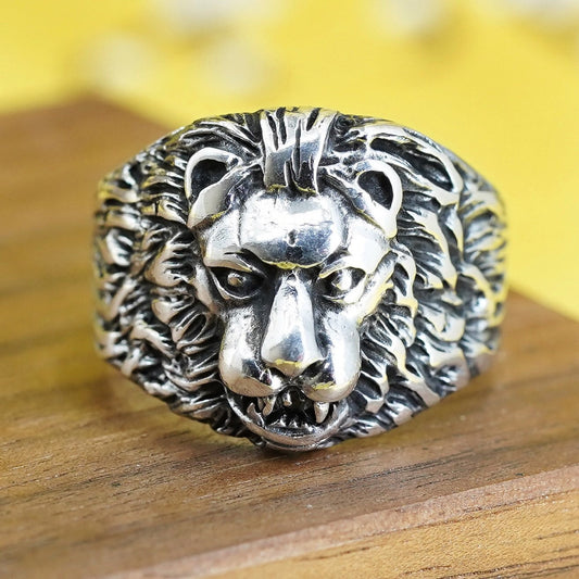 Size 11.25, Vintage Sterling Silver Handmade ring, Viking 925 lion head band