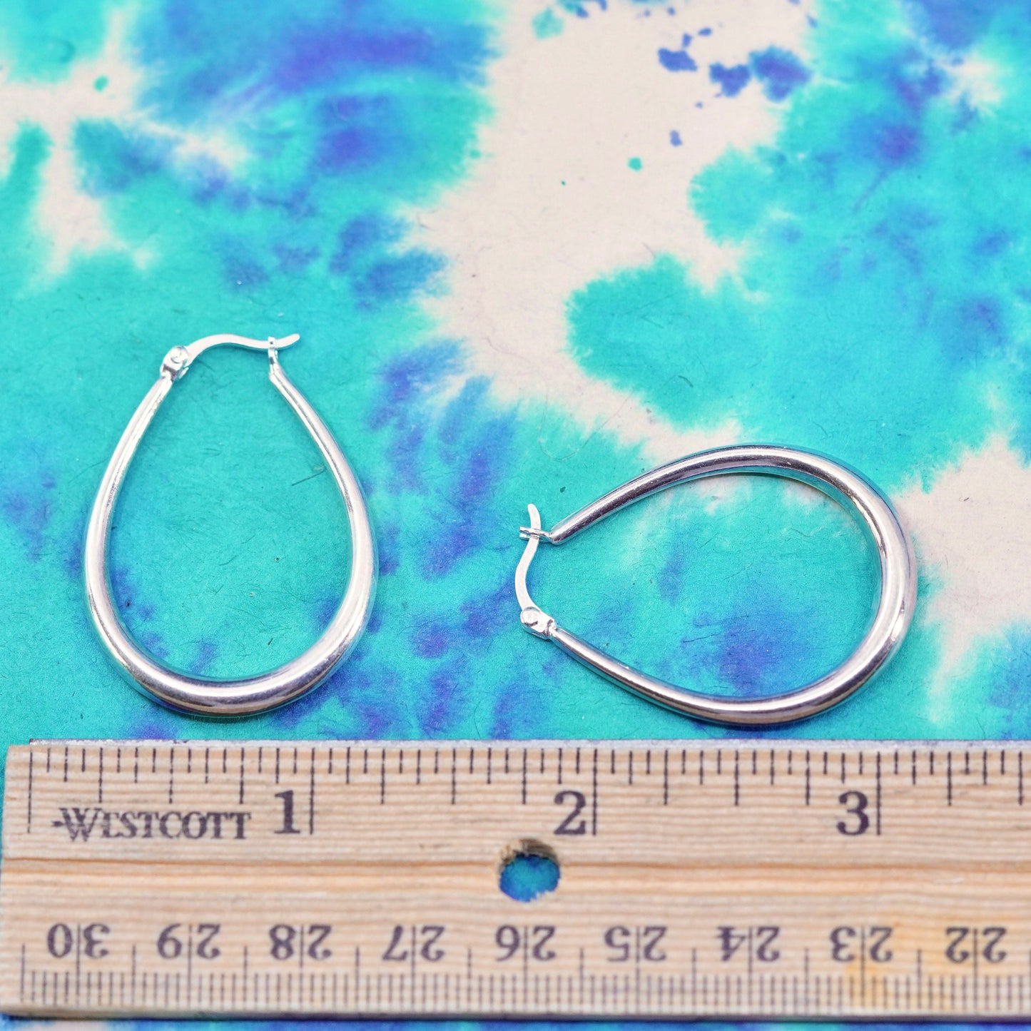 1.25”, vintage Italian Sterling silver earrings, 925 oval hoops