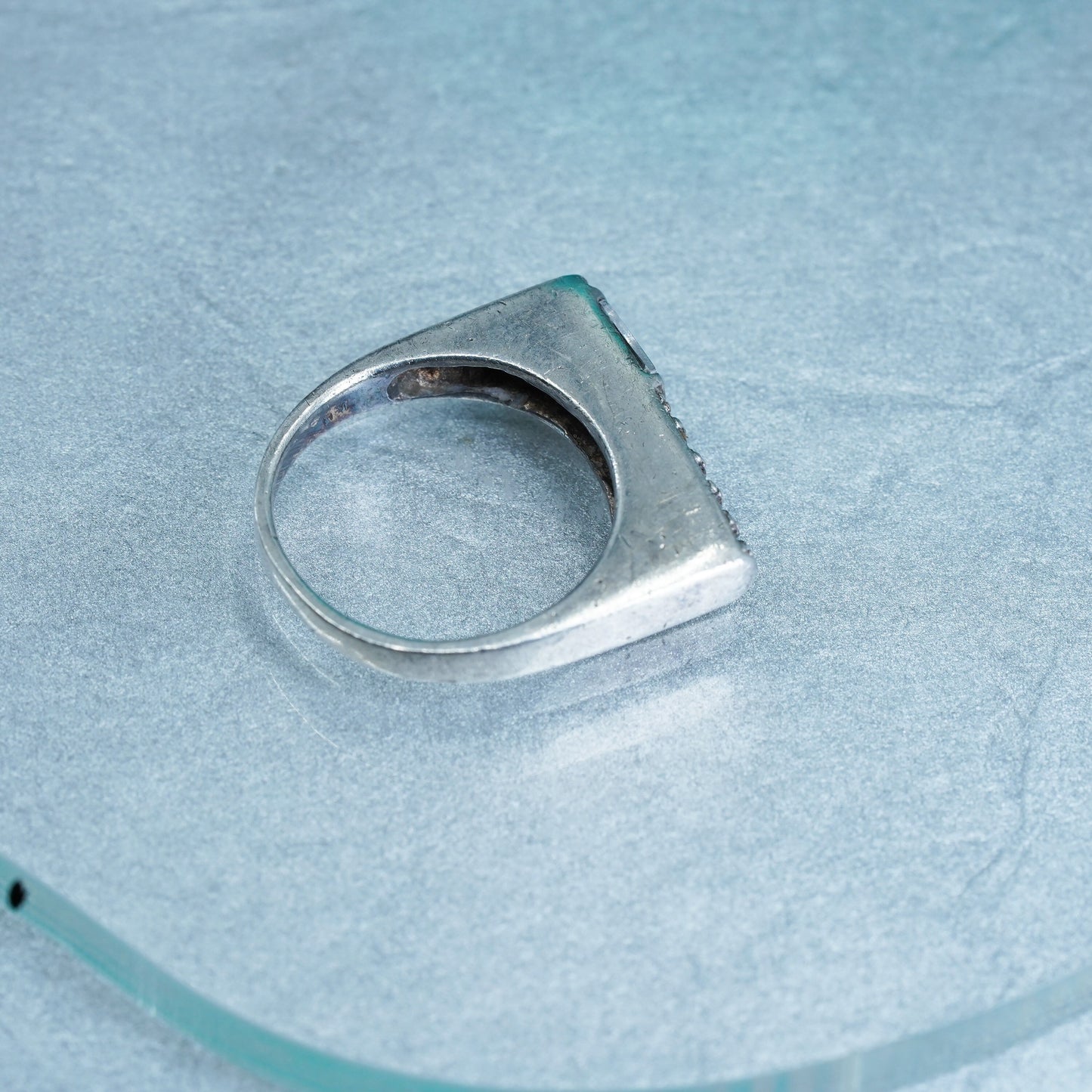 Size 8, vintage Sterling 925 silver handmade ring, Cz stackable band