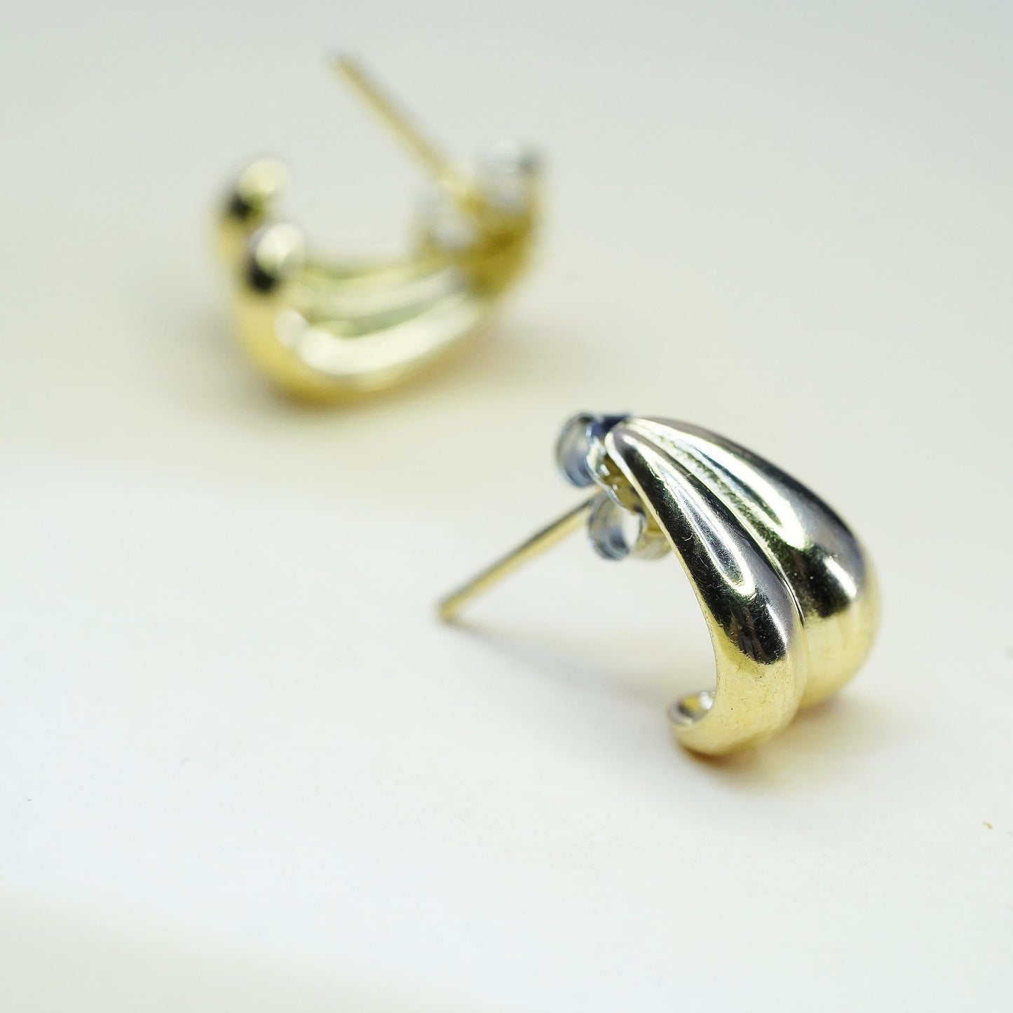 Vintage Yellow Gold Plated Sterling silver handmade earrings, 925 huggie studs