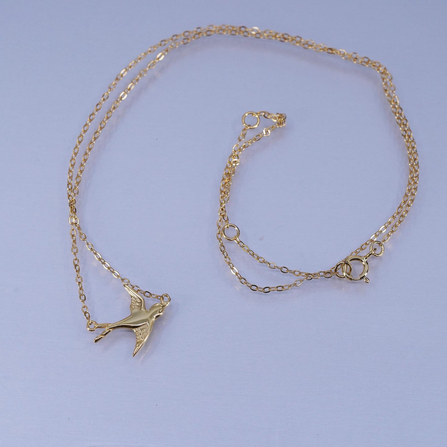 16+2”, vermeil gold over Sterling 925 silver circle chain necklace bird pendant