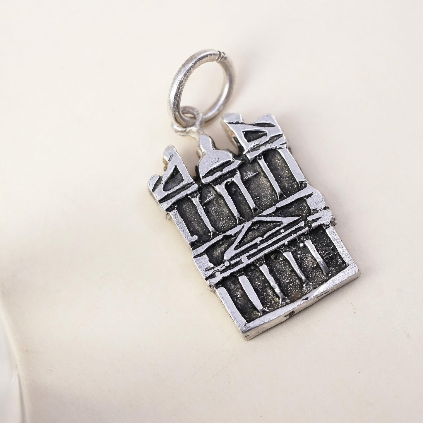 Vintage Sterling silver handmade pendant, 925 silver church building charm