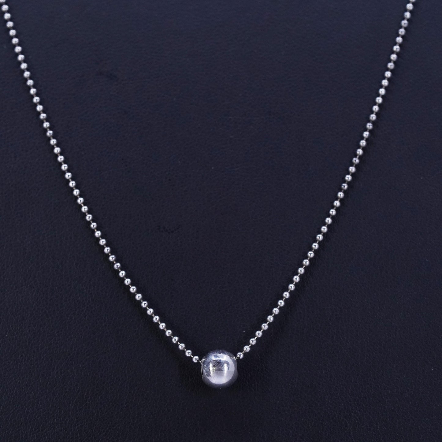 23” 1mm, vintage Italian Sterling 925 silver bead chain necklace with bead