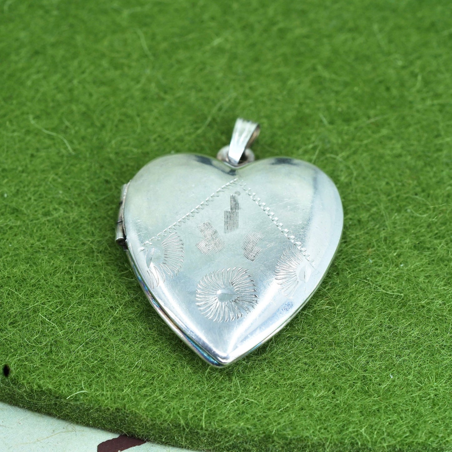 Vintage sterling silver photo locket charm pendant, textured 925 heart
