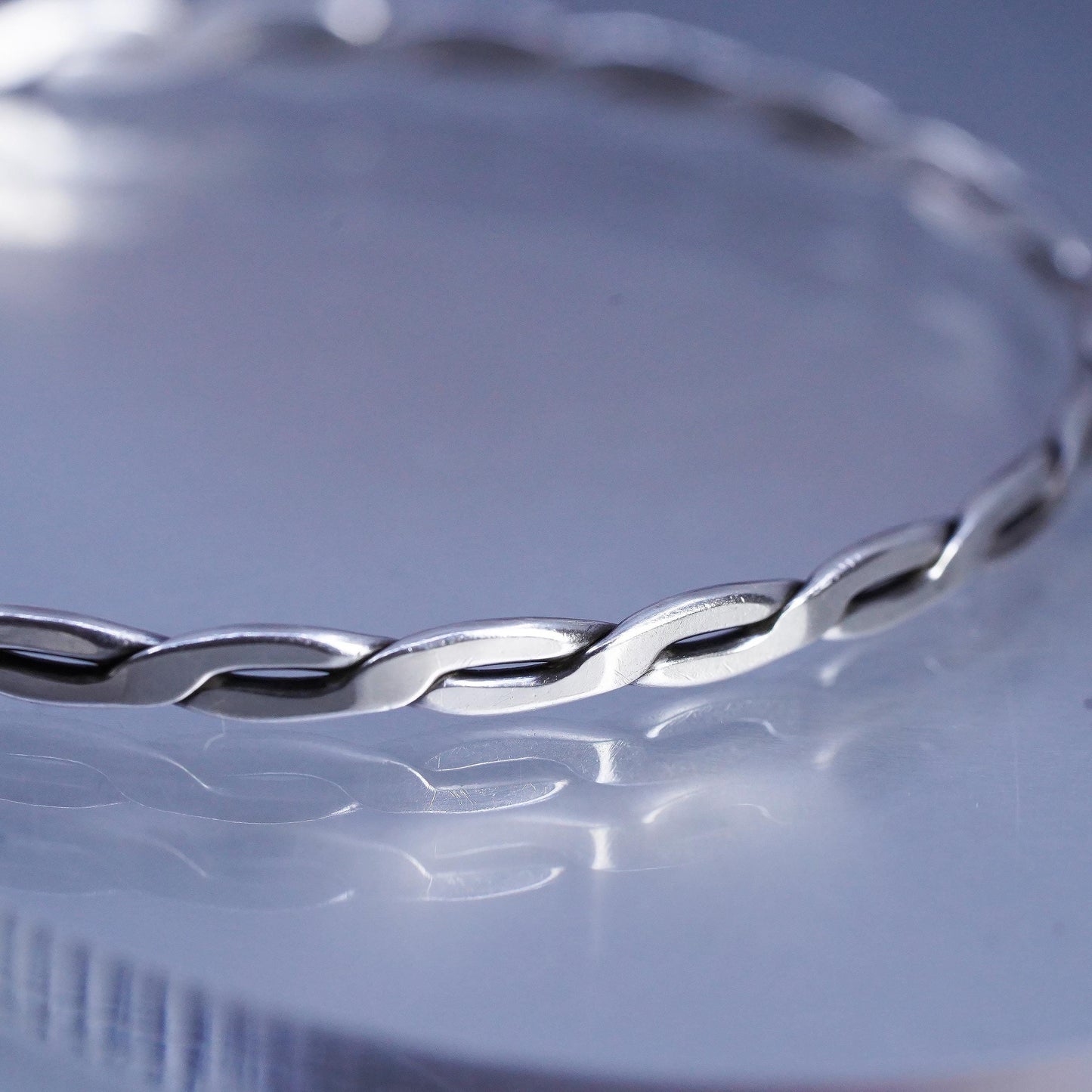 8", Vintage Sterling 925 silver bracelet, stackable woven braided cable bangle