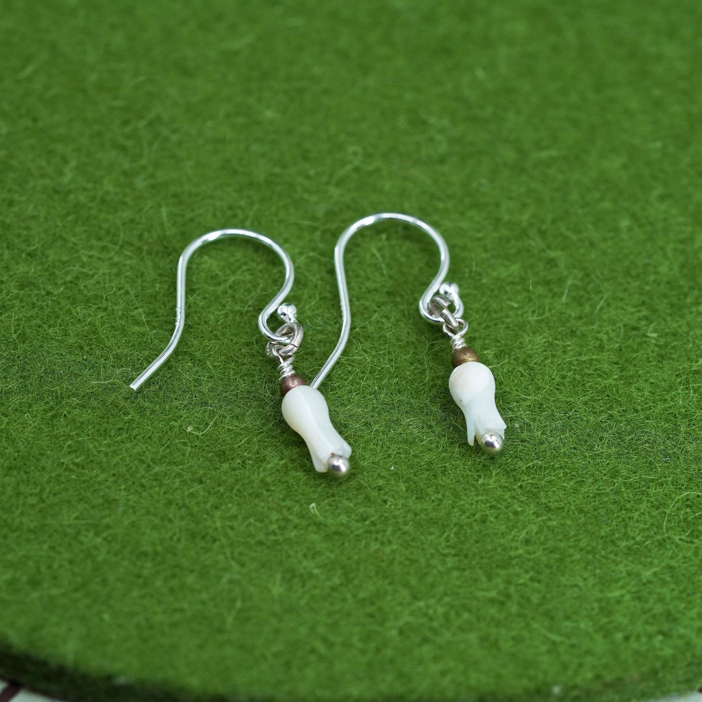 Vintage Sterling silver 925 handmade earrings with mother of pearl tube