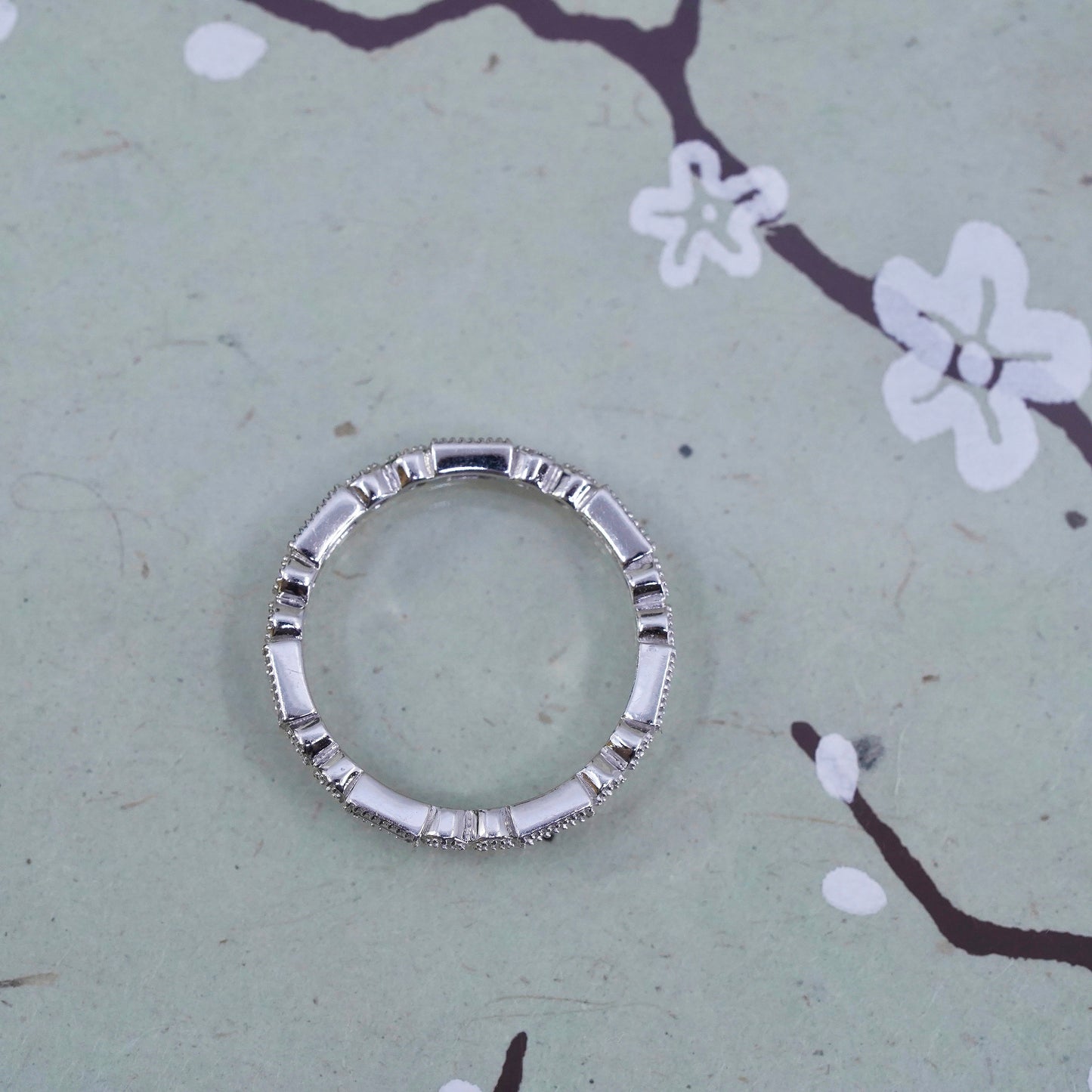 Size 10, Vietnam sterling 925 silver ring with cluster CZ, stackable band