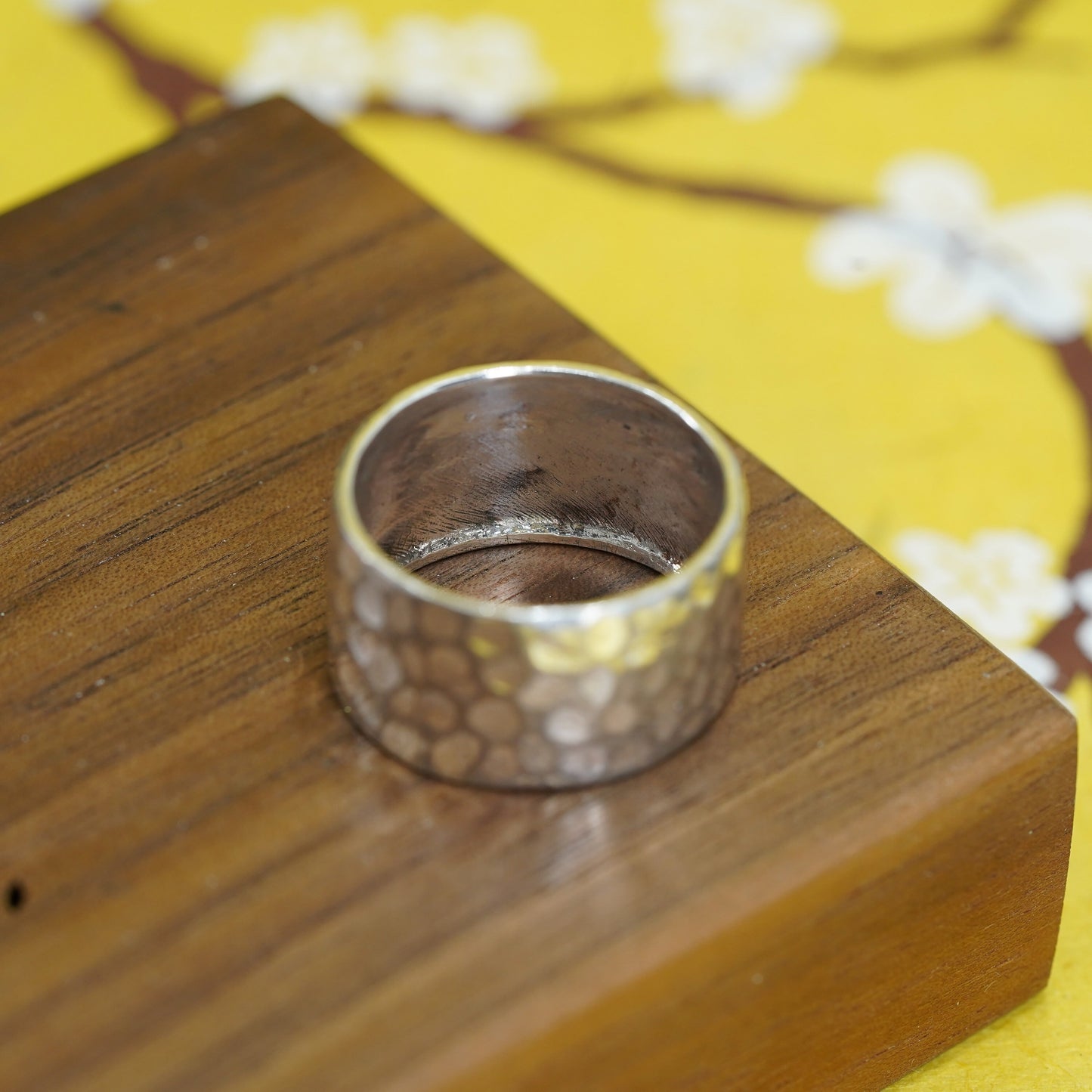 Size 7.75, vintage Sterling silver handmade ring, hammered 925 wide band
