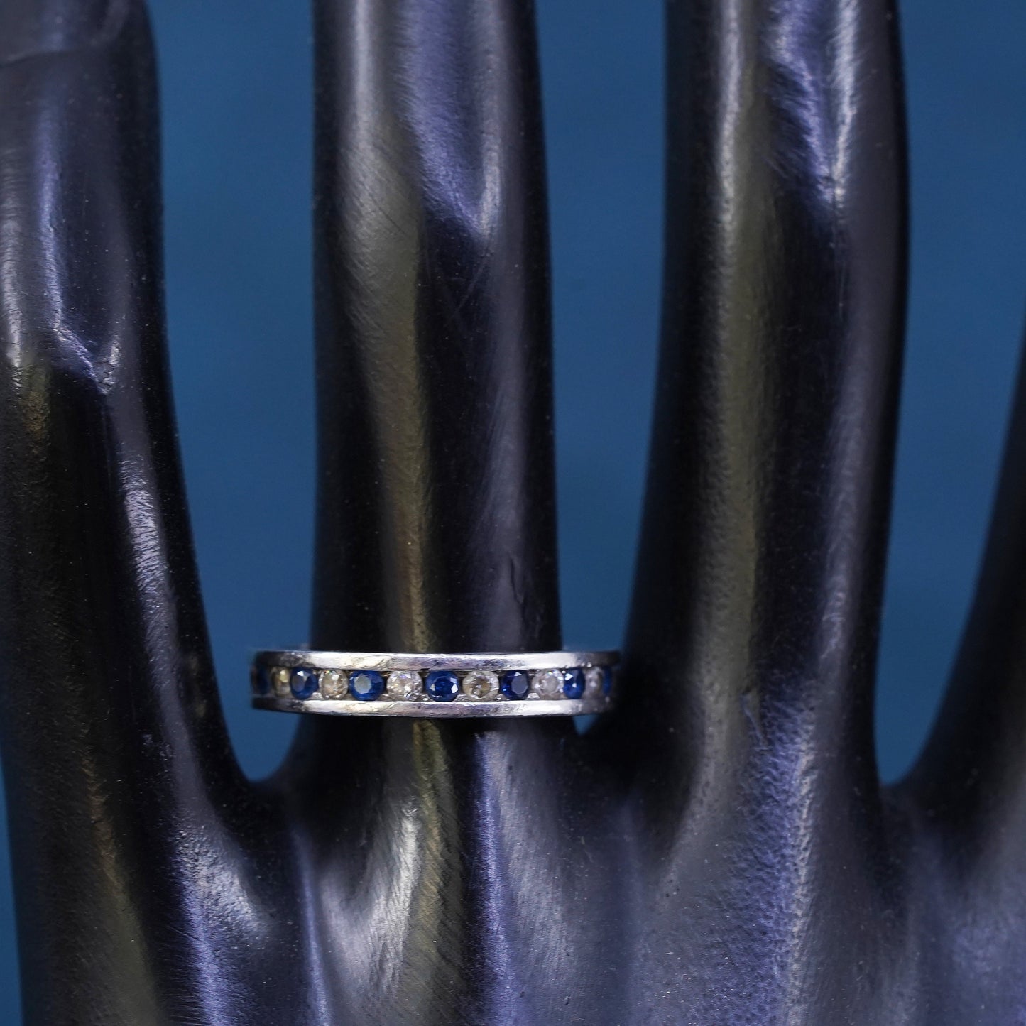 Size 7.25, vintage Sterling silver handmade ring, 925 band with cz