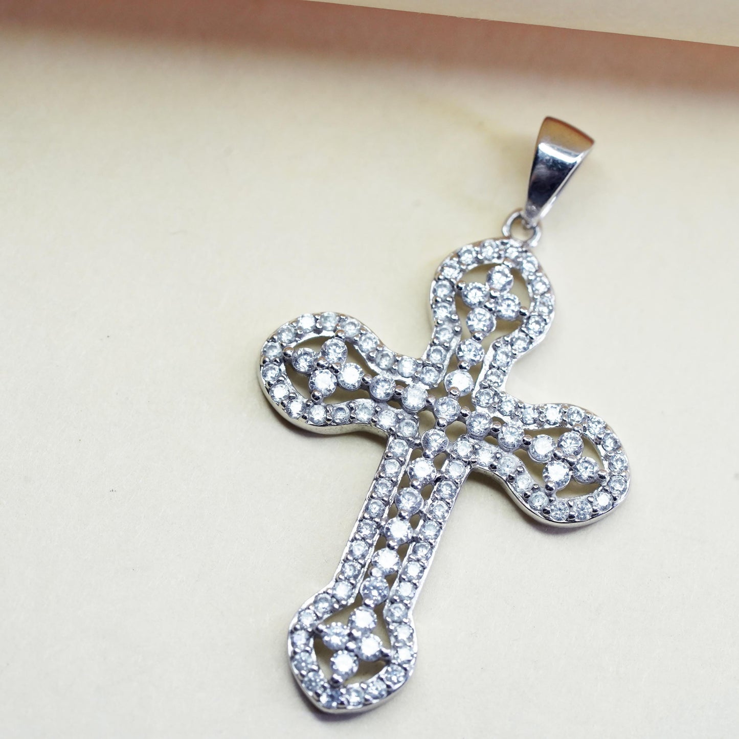 Vintage sterling silver pendant, 925 cross pendant with cluster Cz