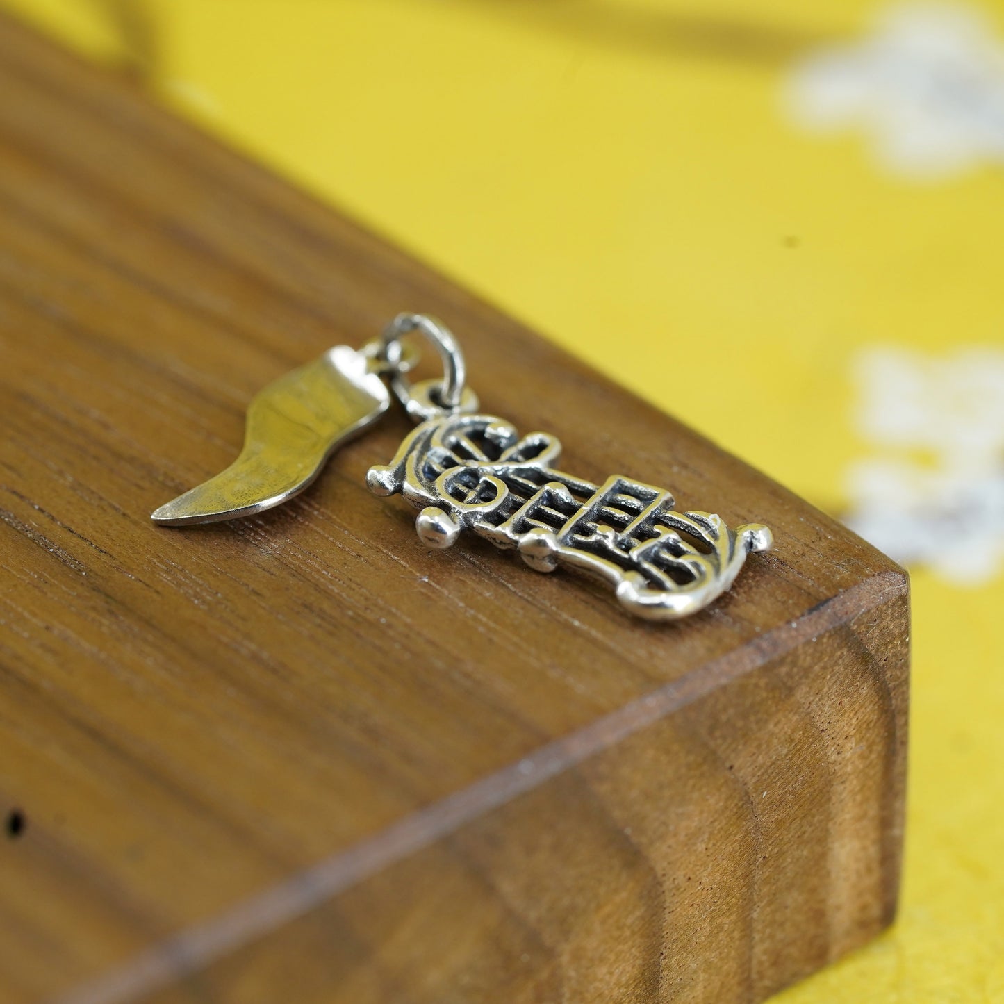 Vintage sterling silver handmade pendant, 925 silver music note charm