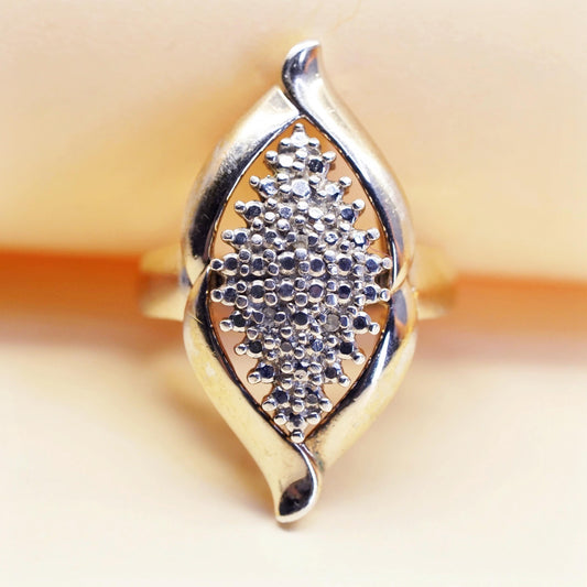 Size 7, Vermeil gold over sterling 925 silver statement ring with diamond