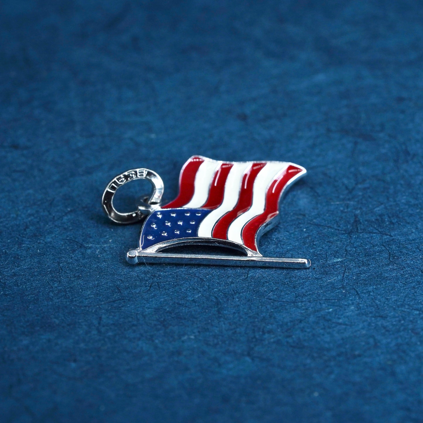 Vintage Sterling silver handmade pendant, 925 enamel American flag