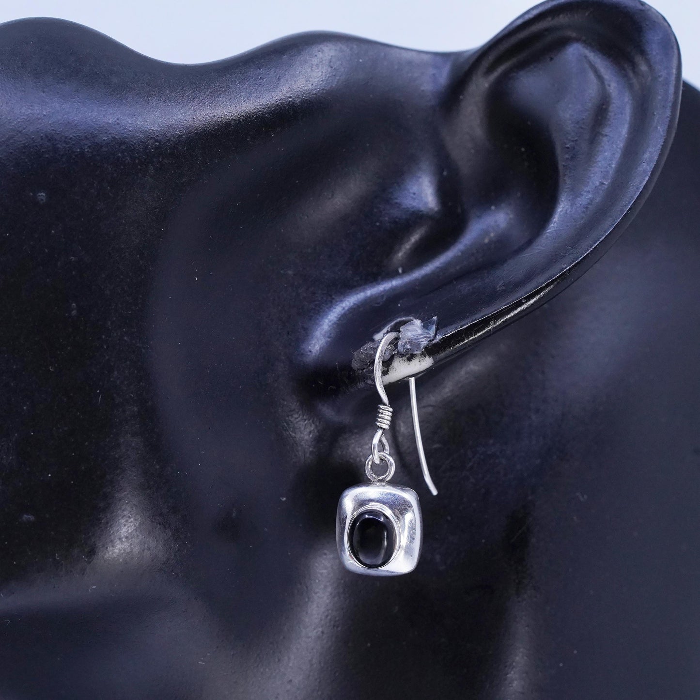 Vintage Sterling 925 silver handmade earrings with black onyx