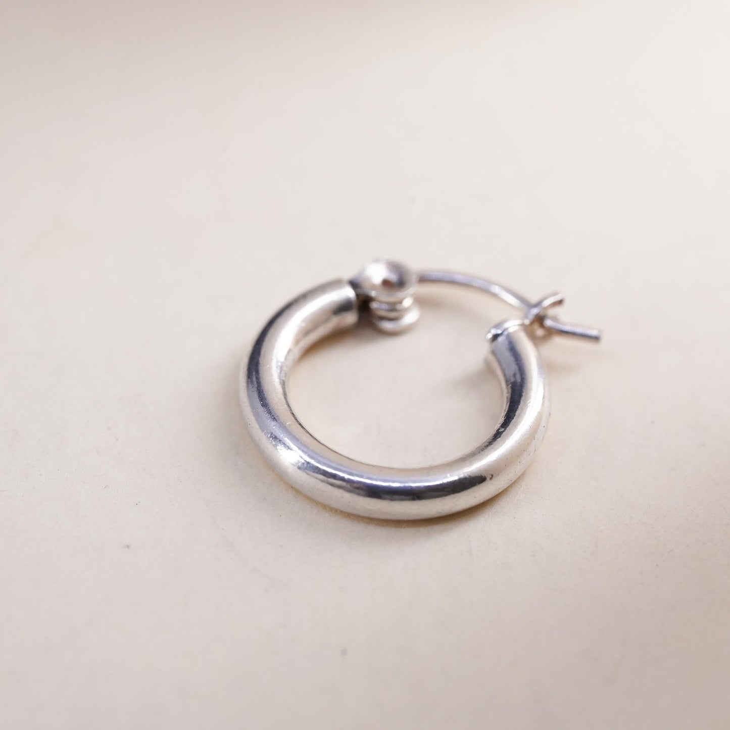 0.5", Vintage sterling silver loop single earring, minimalist primitive hoop