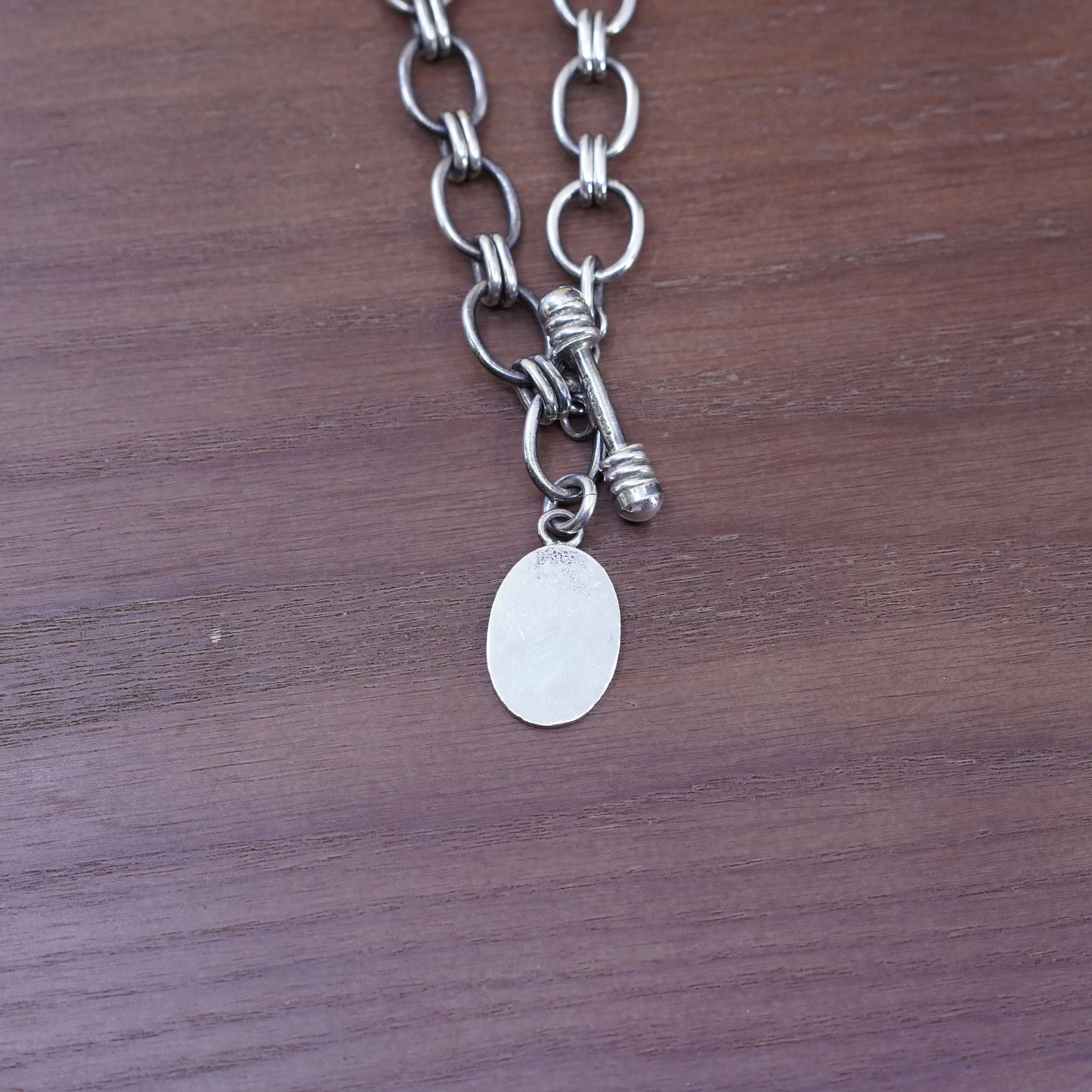 18”, Sterling silver necklace, 925 oval chain with toggle closure and oval tag
