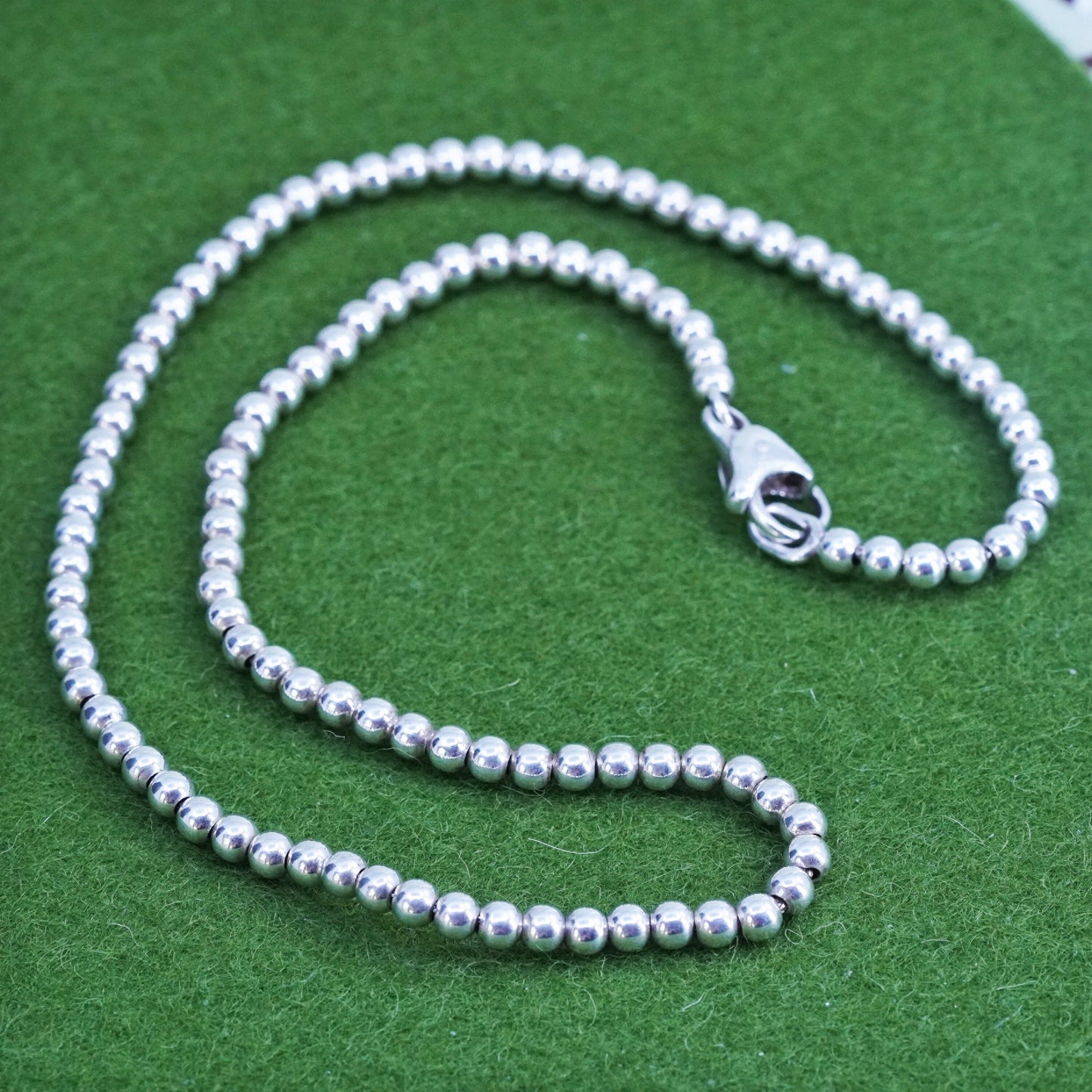 16" 4mm, vintage Sterling silver necklace, 925 silver beads necklace