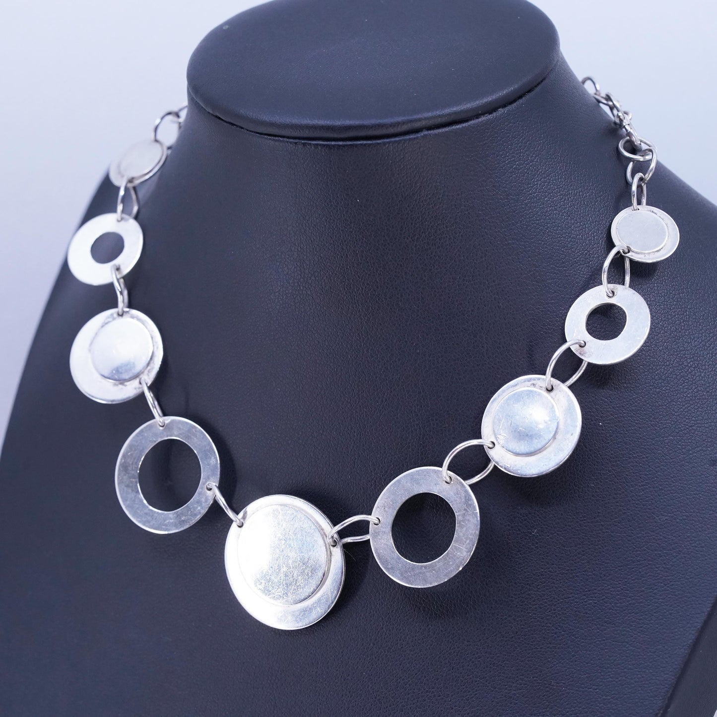 12", vintage Sterling 925 silver circle choker collar necklace disc pendant