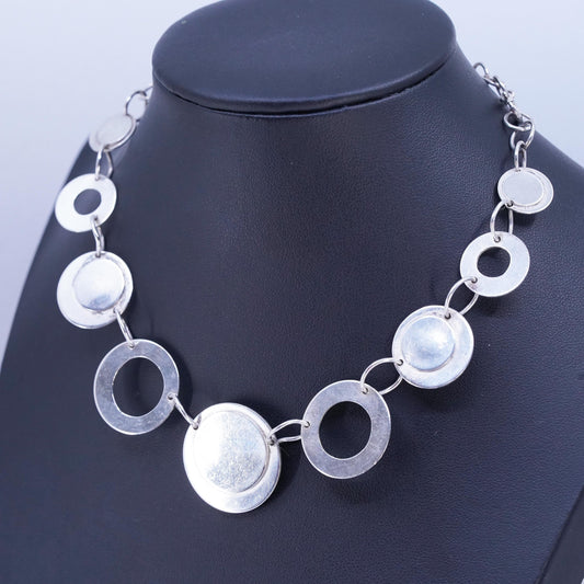 12", vintage Sterling 925 silver circle choker collar necklace disc pendant