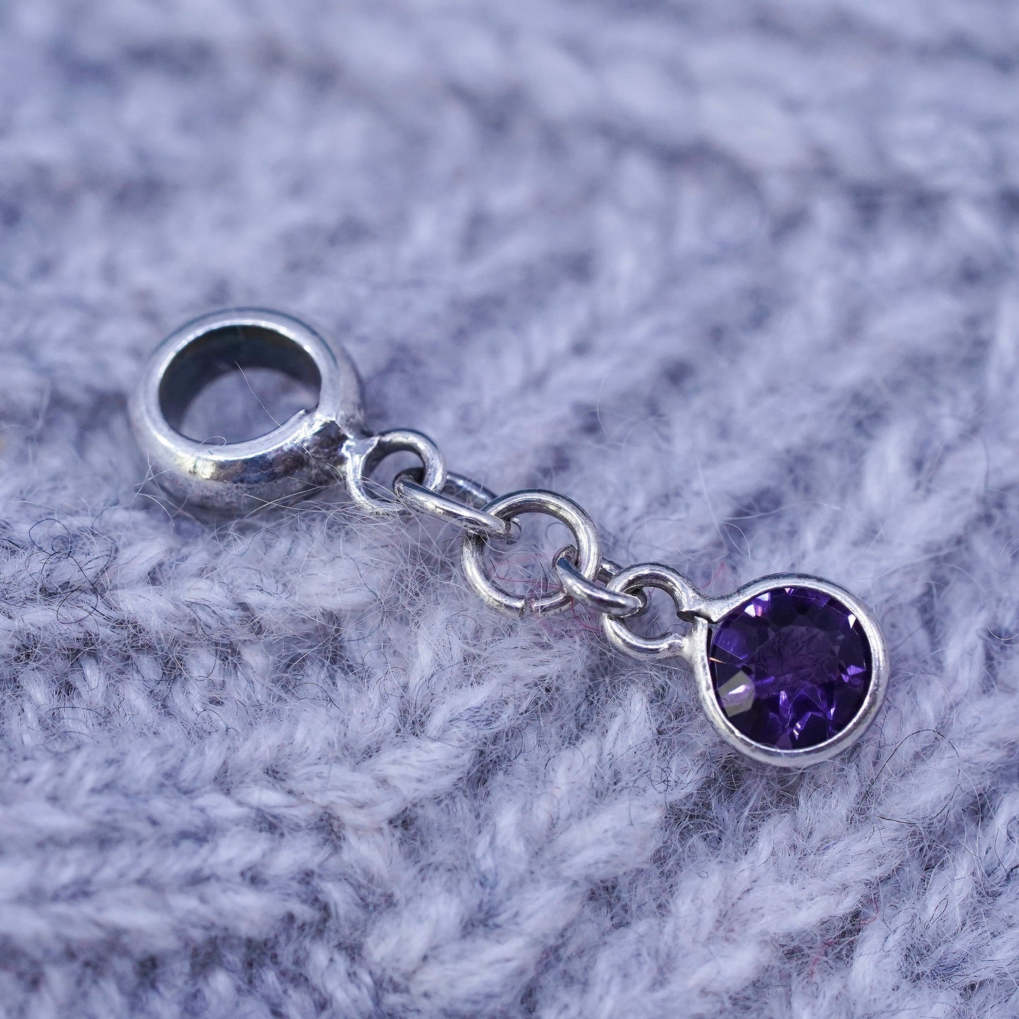 Vintage Sterling 925 silver handmade charm pendant with amethyst