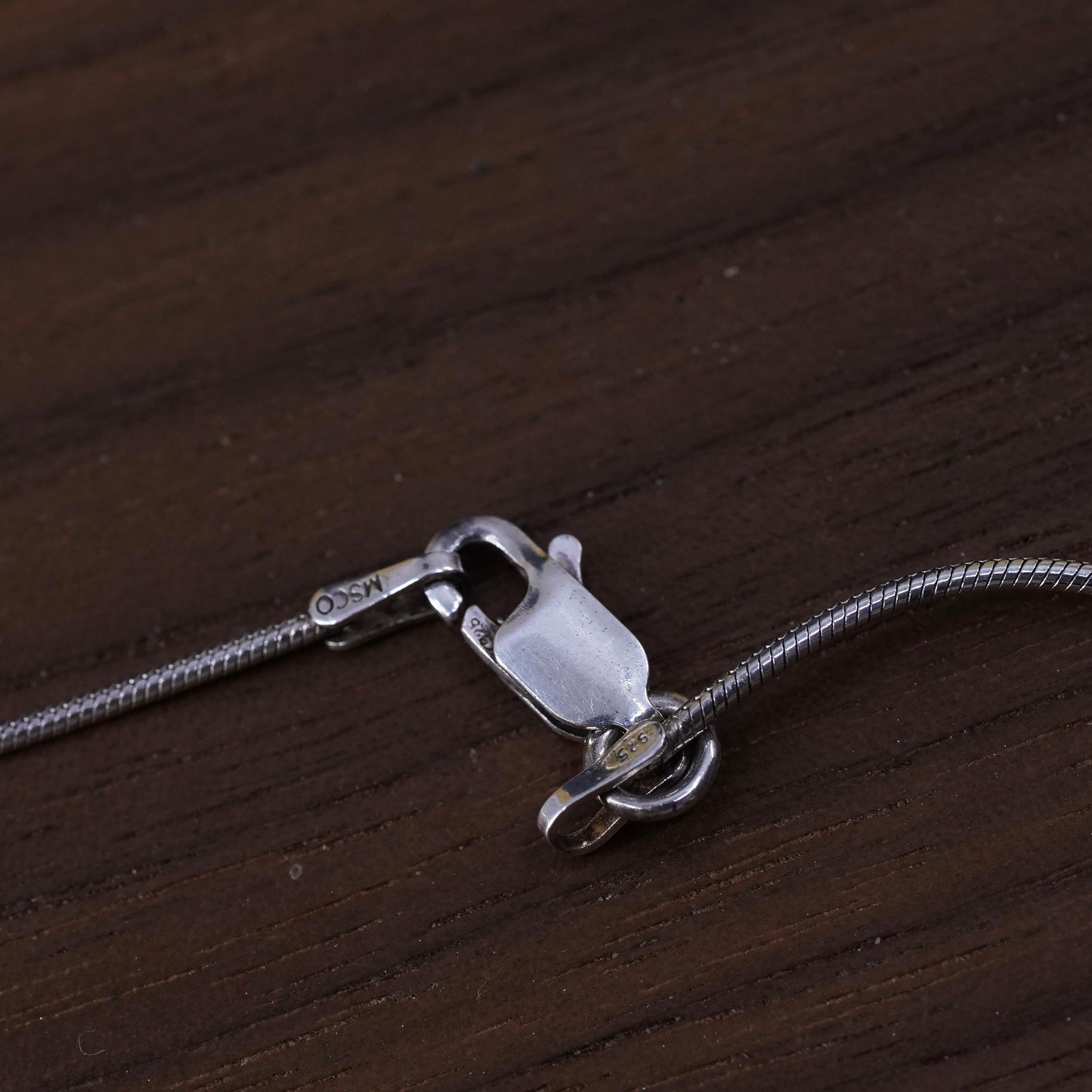 20", Sterling silver necklace, 925 snake chain teardrop foiled glass pendant