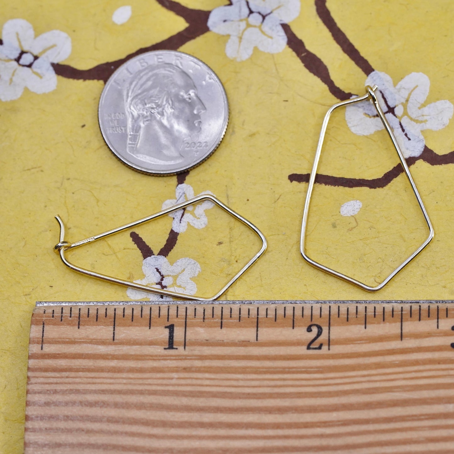 1.5", VTG vermeil gold plated Sterling silver handmade earrings, 925 edgy hoops
