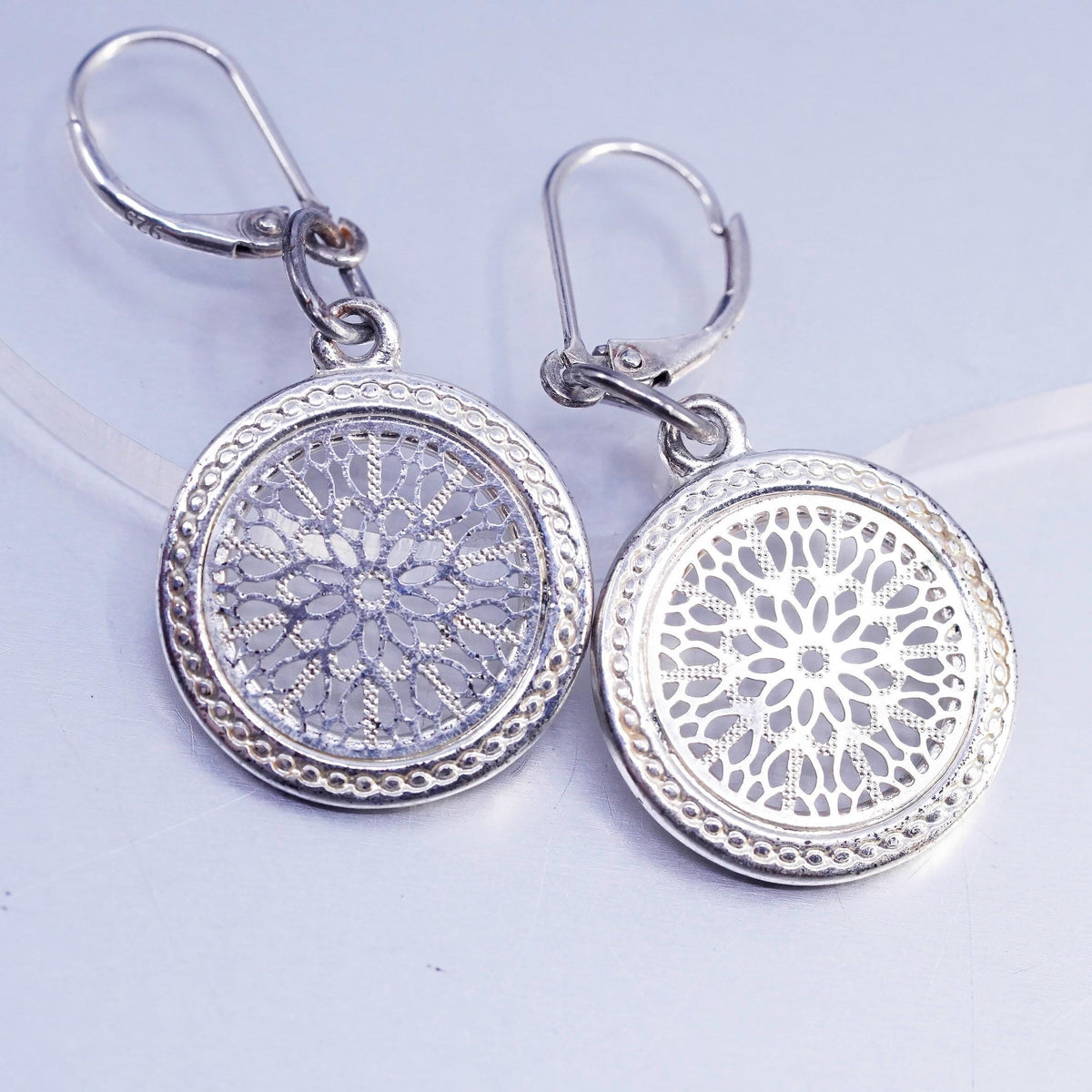 Vintage Sterling 925 silver handmade filigree circle earrings dangles