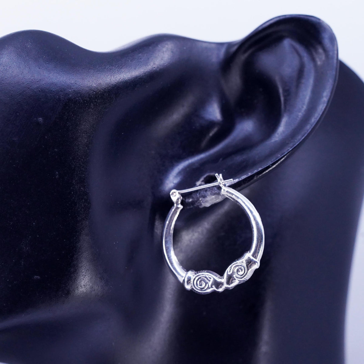 1" Sterling Silver Earrings, Spiral Swirl 925 Hoops, Ornate Tribal sheephead