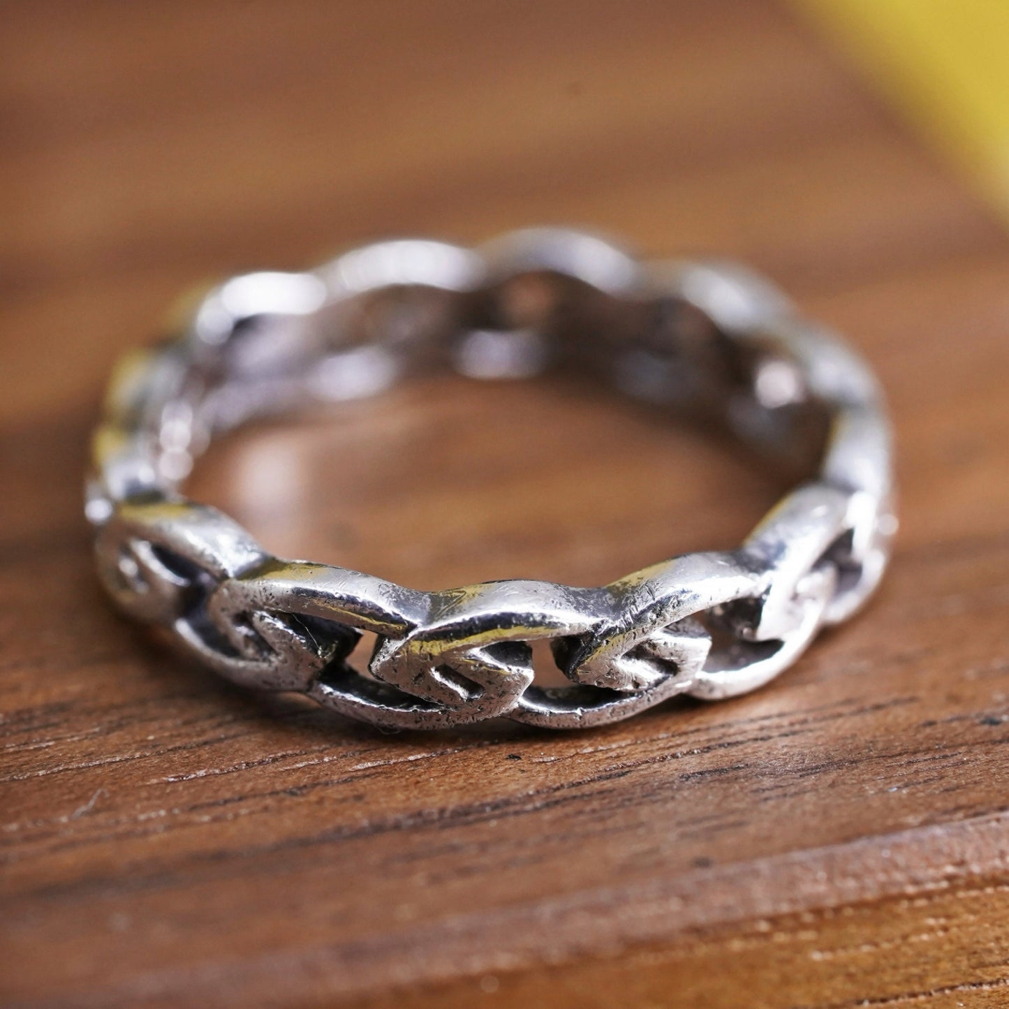 Size 4.75, vintage Sterling silver handmade ring, 925 curb link chain band