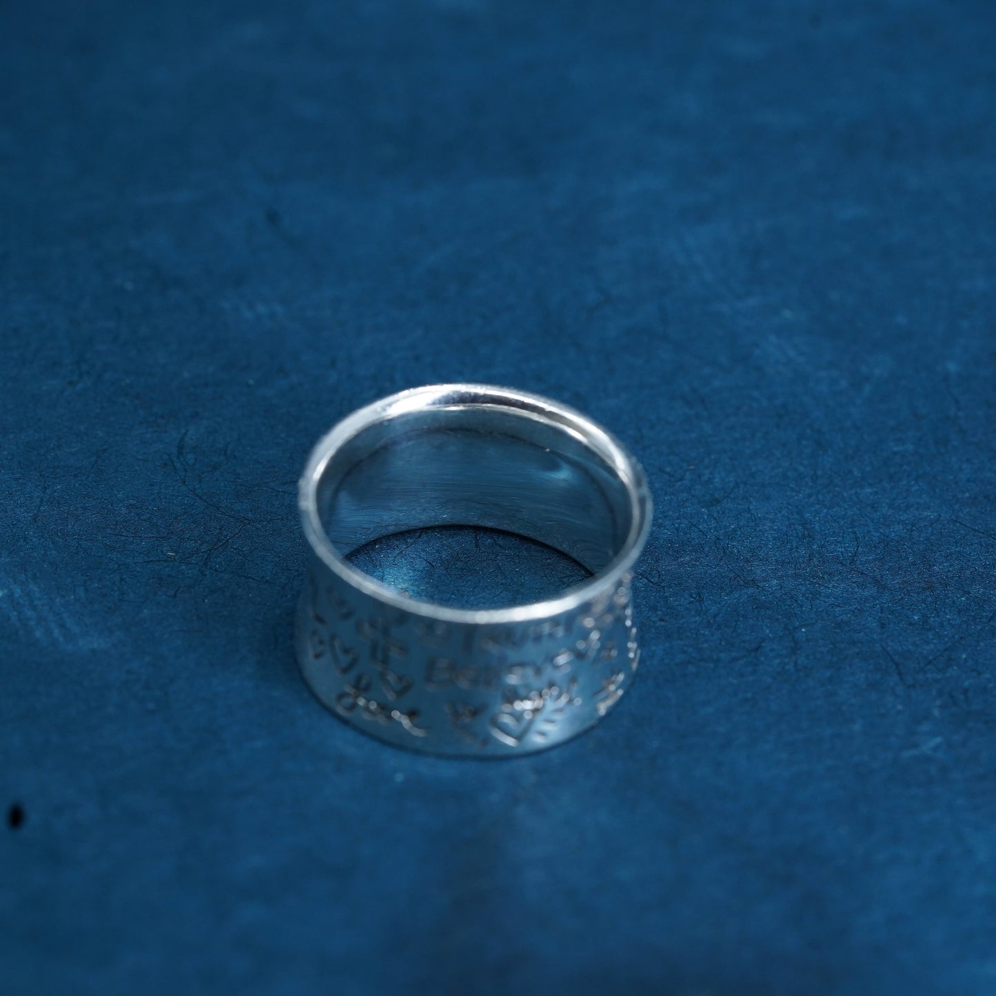 Size 7, Sterling silver prayer ring, 925 band "faith hope love truth believe"