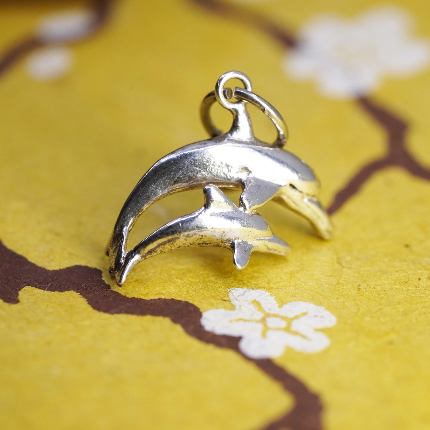 Vintage Sterling silver handmade pendant, 925 dolphin charm