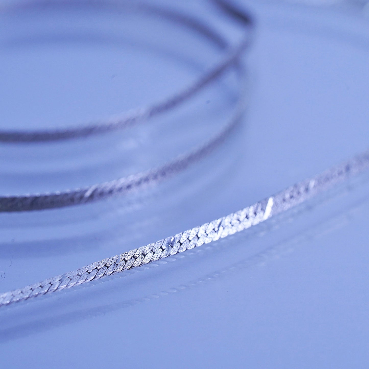 20” 2mm, vintage Italy Sterling 925 silver textured herringbone chain necklace