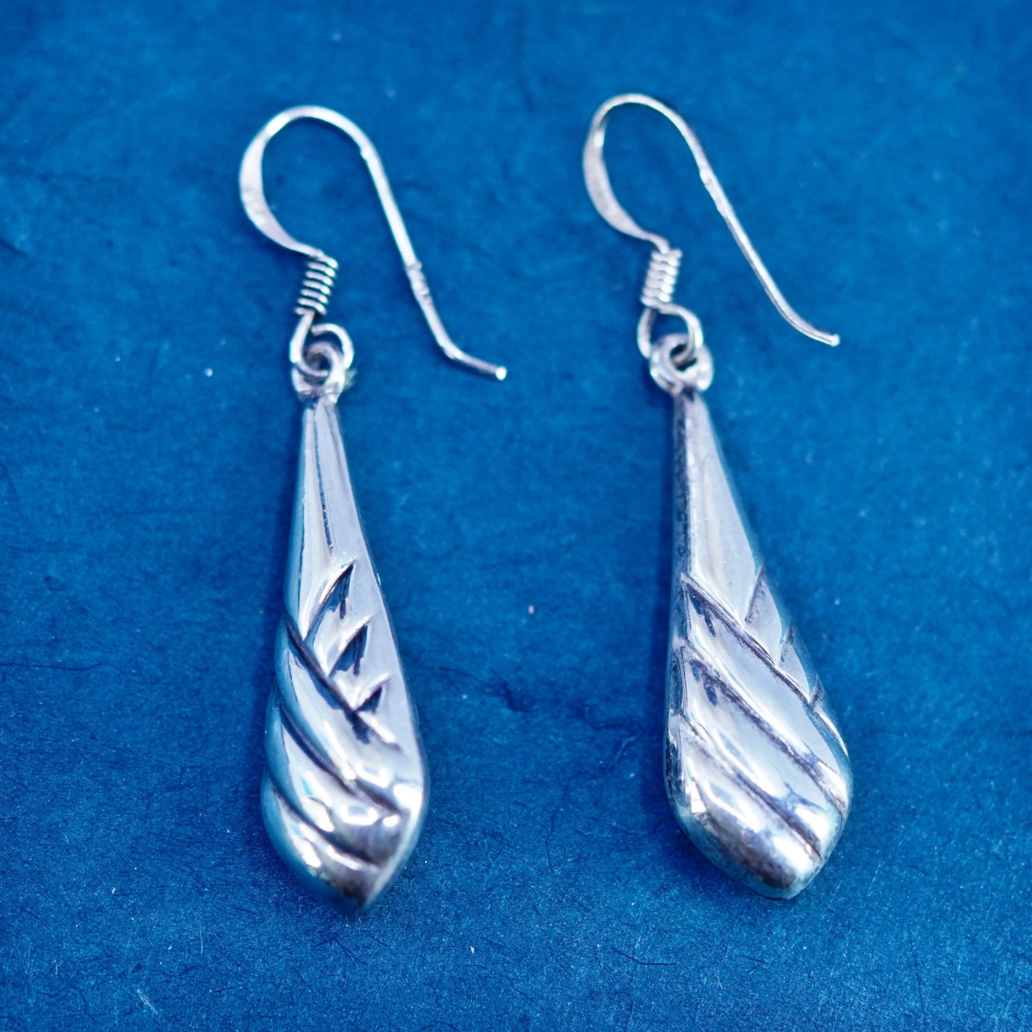 Vintage sterling silver handmade earrings, 925 textured teardrop drops