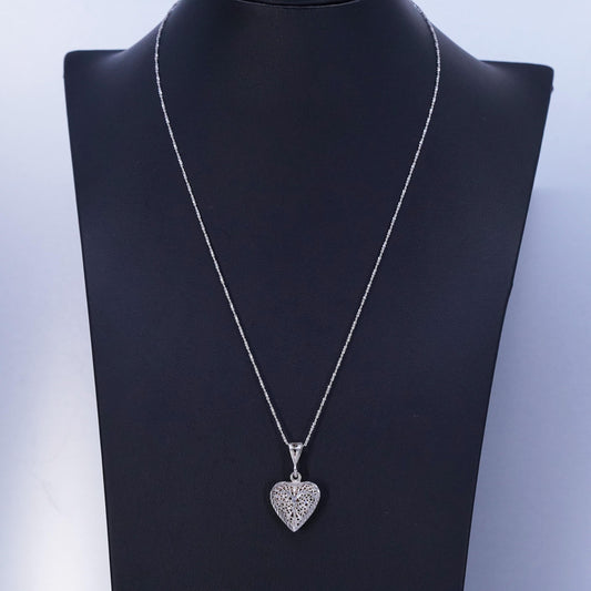 18”, Sterling 925 silver twisted S link necklace with filigree heart pendant