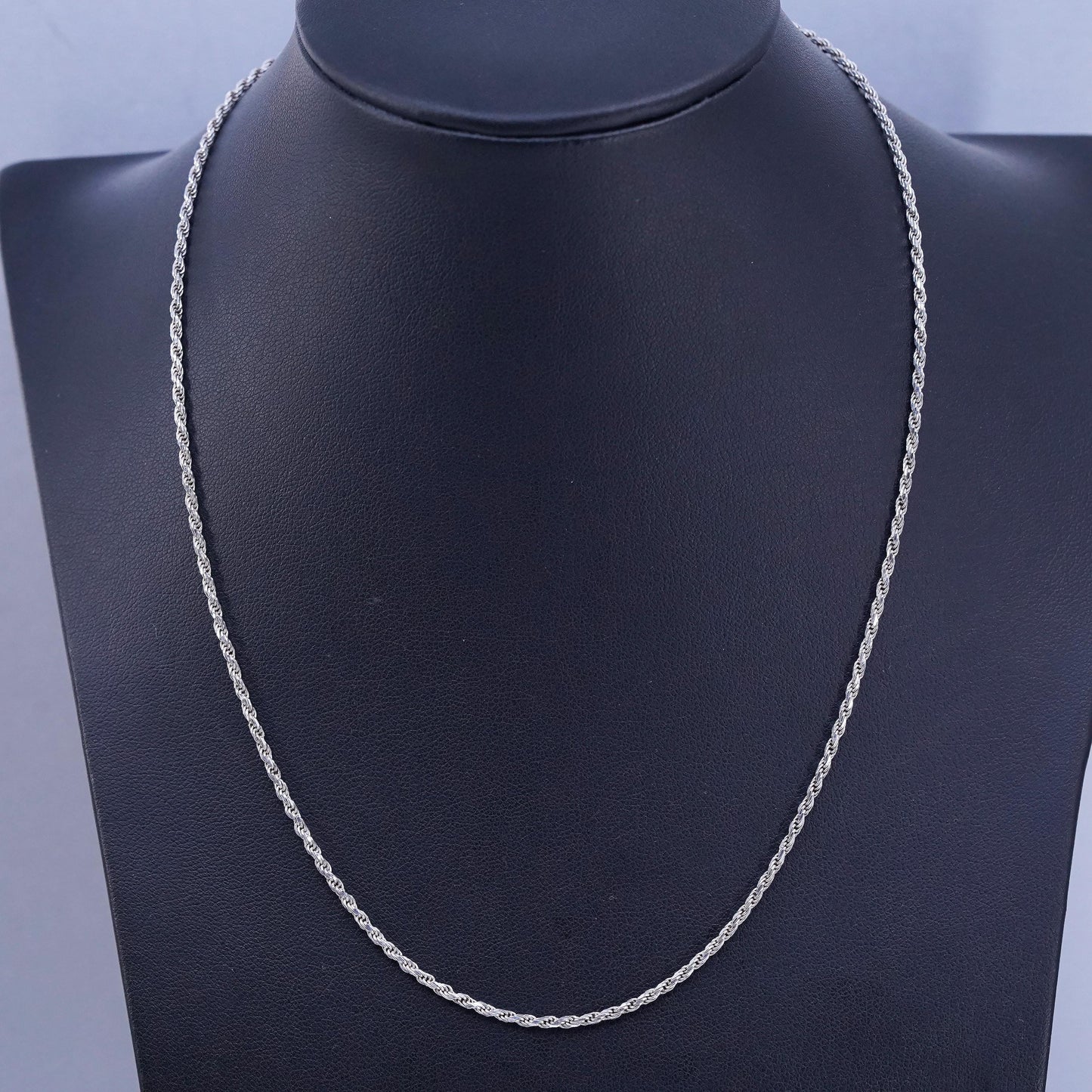 18” 2mm, vintage Italian Sterling 925 silver diamond cut rope chain necklace