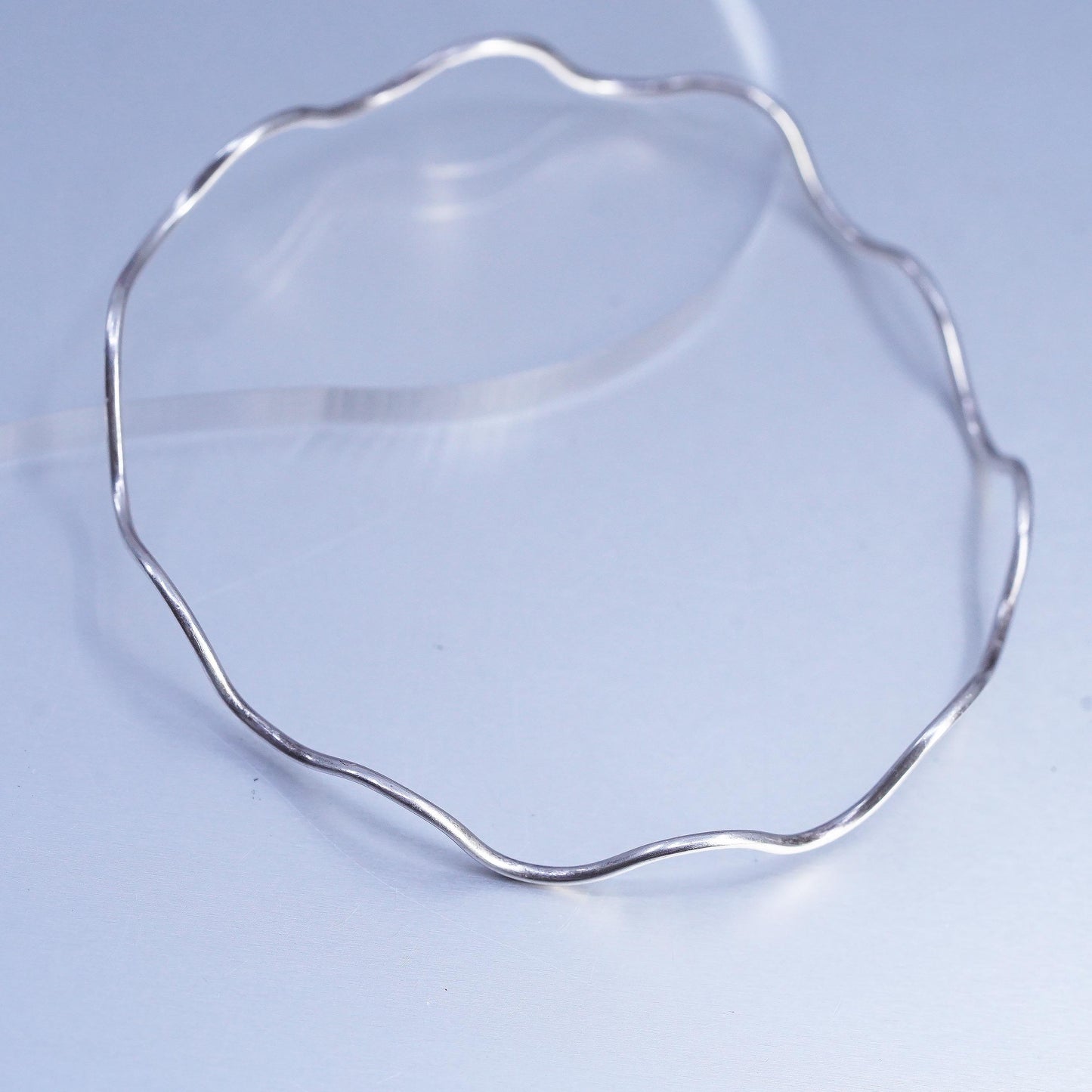 8", Vintage Sterling Silver Hammered Wave Bangle Bracelet, Handmade 925 Cuff