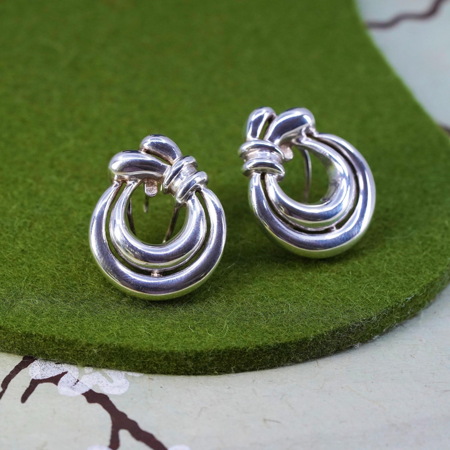 sterling silver handmade earrings, 925 modern square studs with circle dangles