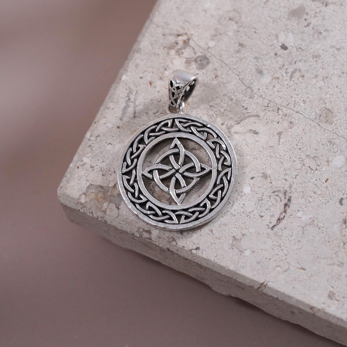 Irish Sterling silver handmade pendant, 925 Celtic knot circle charm