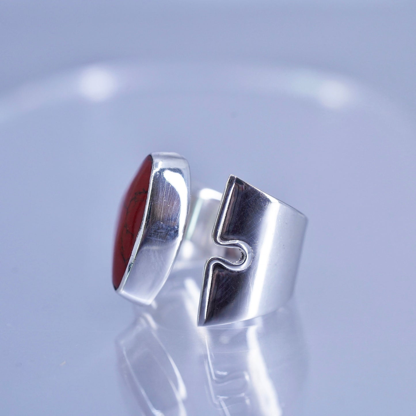 adjustable, vintage southwestern Sterling 925 silver handmade ring red jasper
