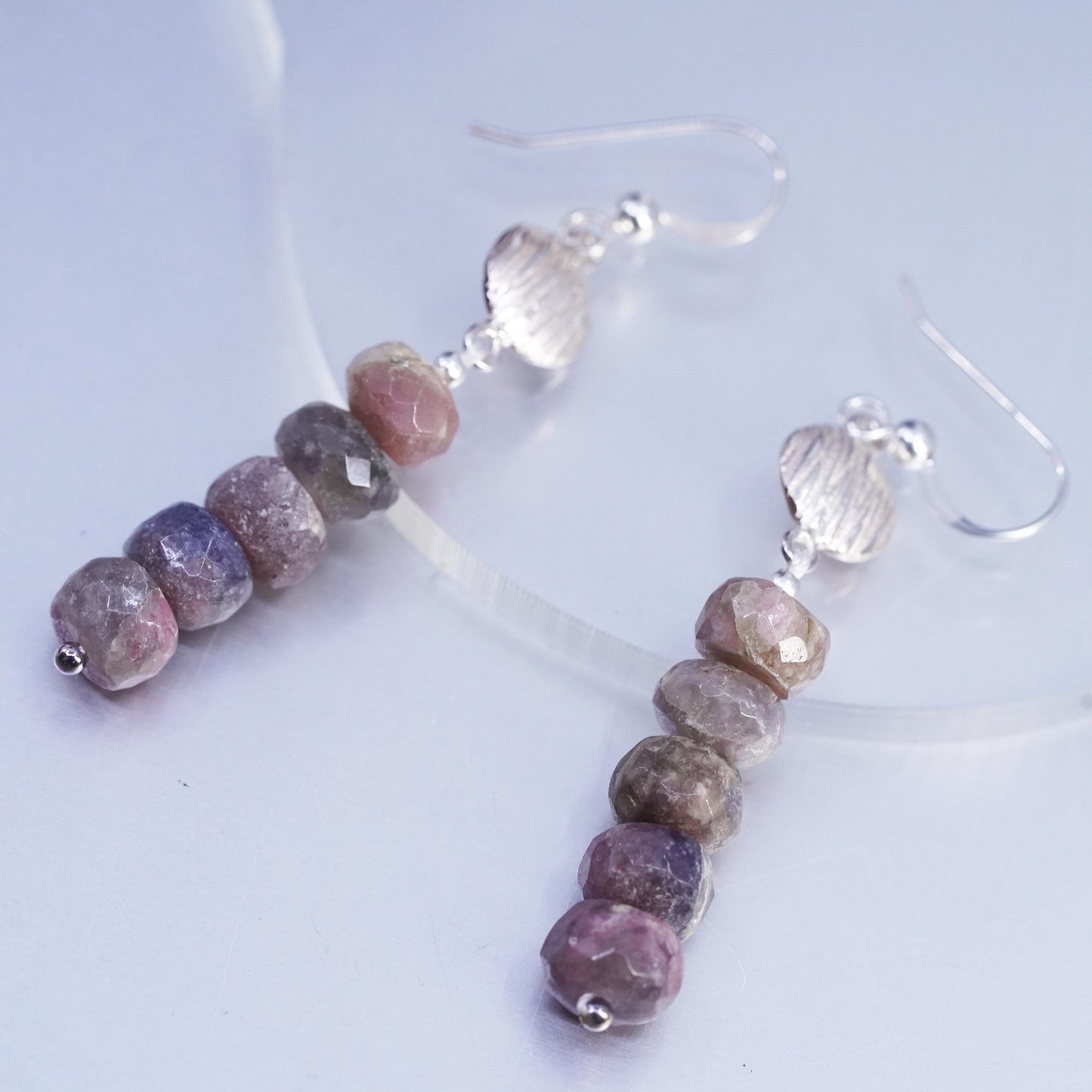 Vintage DTR Jay King Sterling 925 silver shell earrings with agate beads