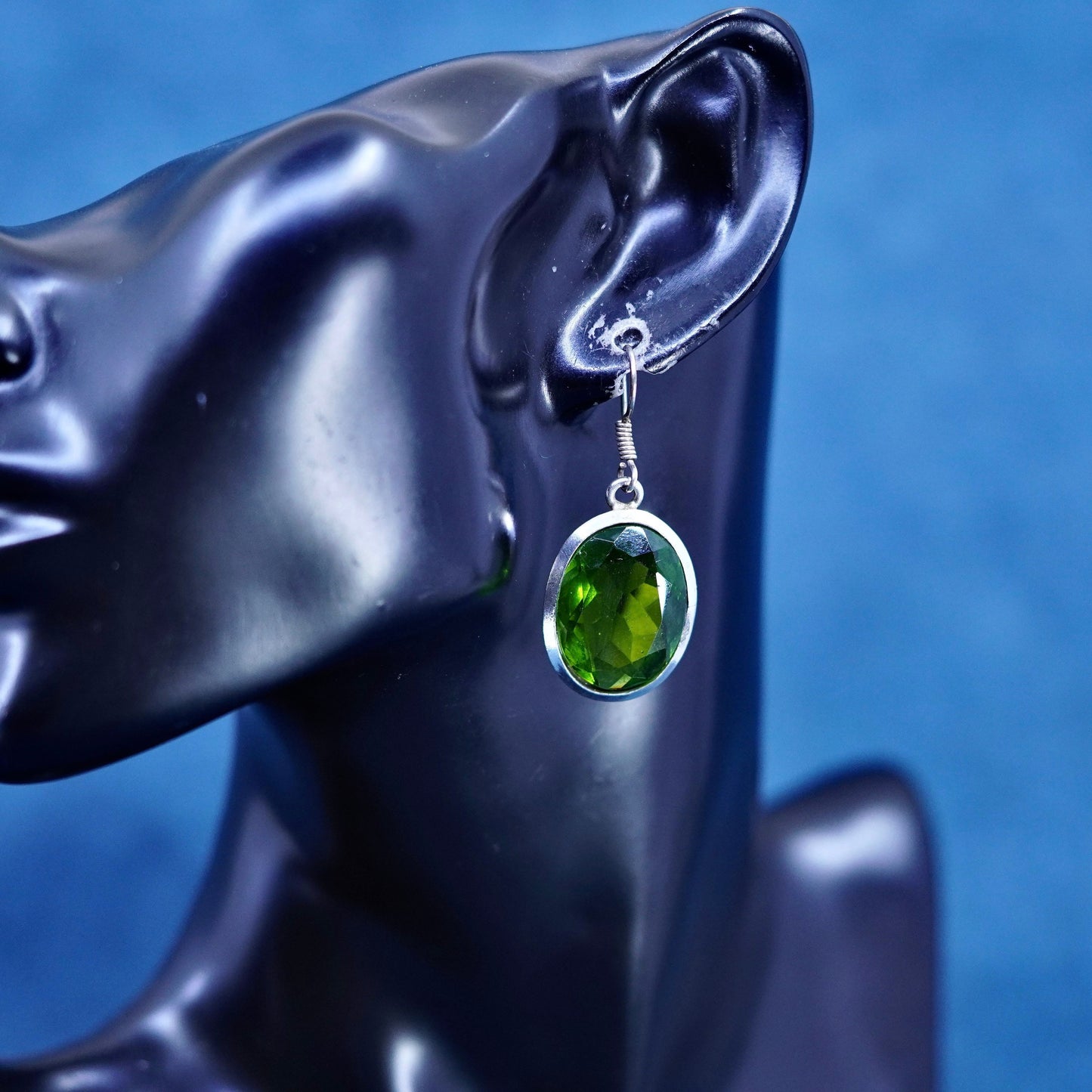 Vintage sterling silver handmade earrings, 925 oval peridot