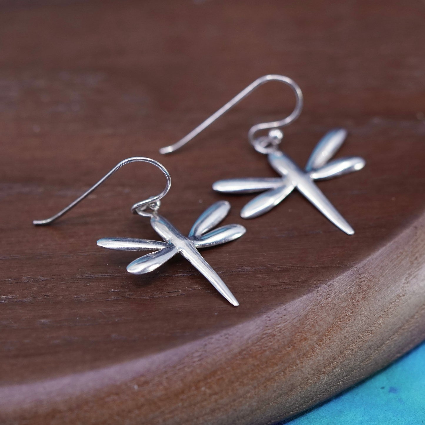 Vintage Sterling silver handmade earrings, 925 dragonfly drops
