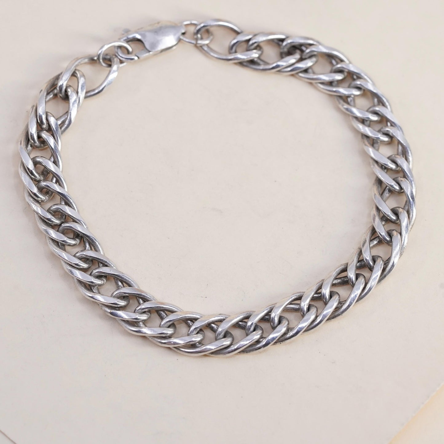 7.25" 8mm, Vintage sterling silver bracelet, 925 double curb chain