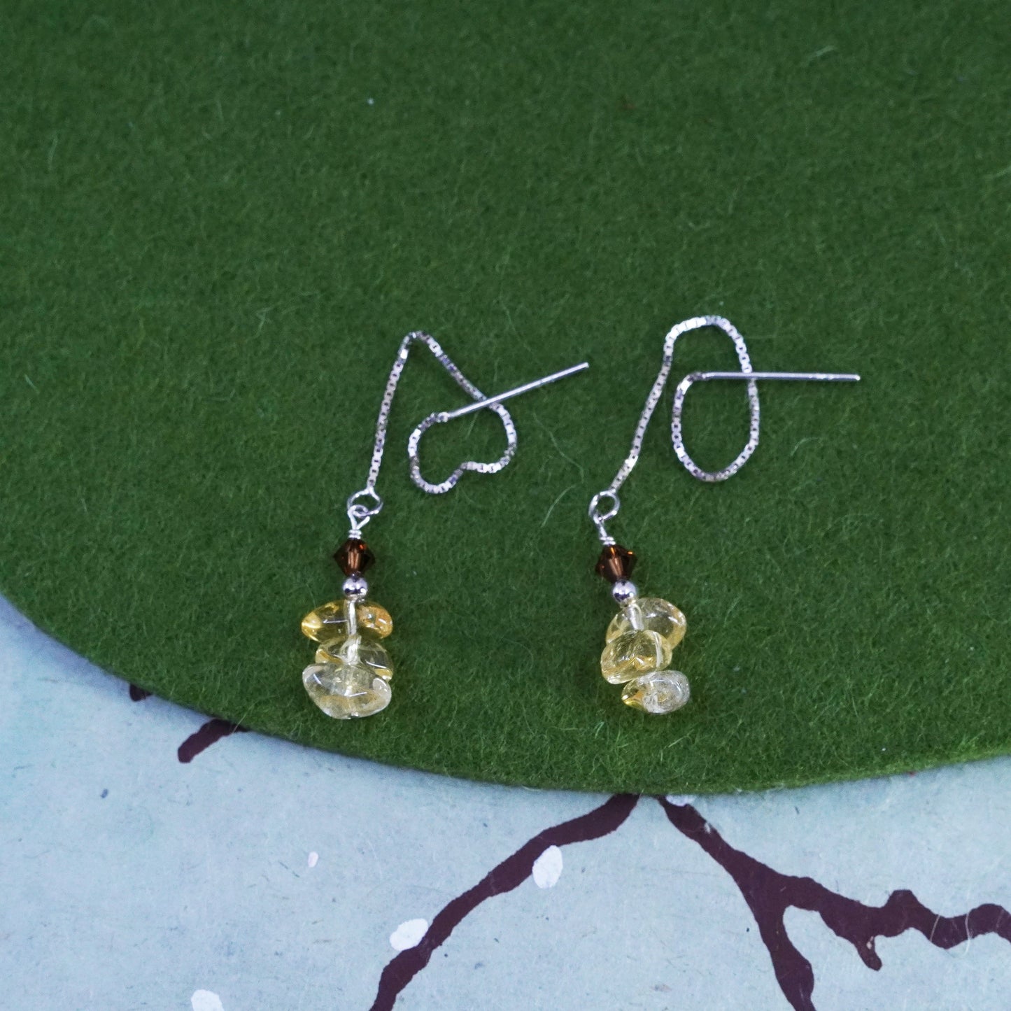Vintage Sterling 925 silver handmade earrings with citrine beads