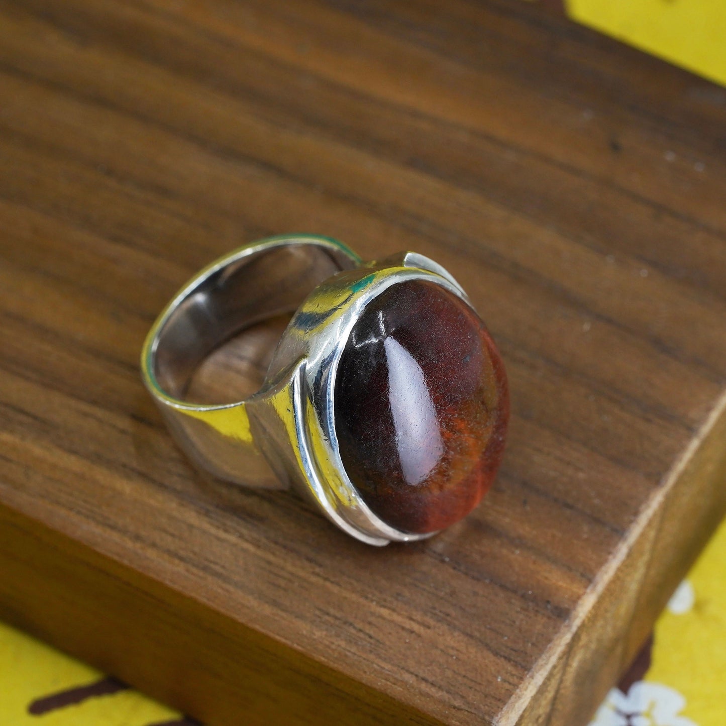 Size 8, vintage Mexican Sterling 925 silver handmade ring with golden tiger eye
