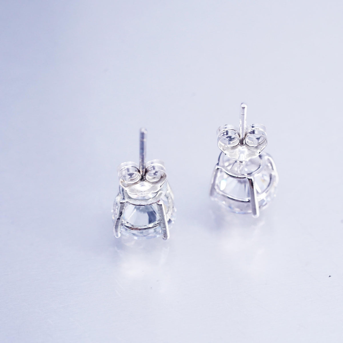 8mm, Vintage Sterling 925 silver earrings, studs with cz inlay