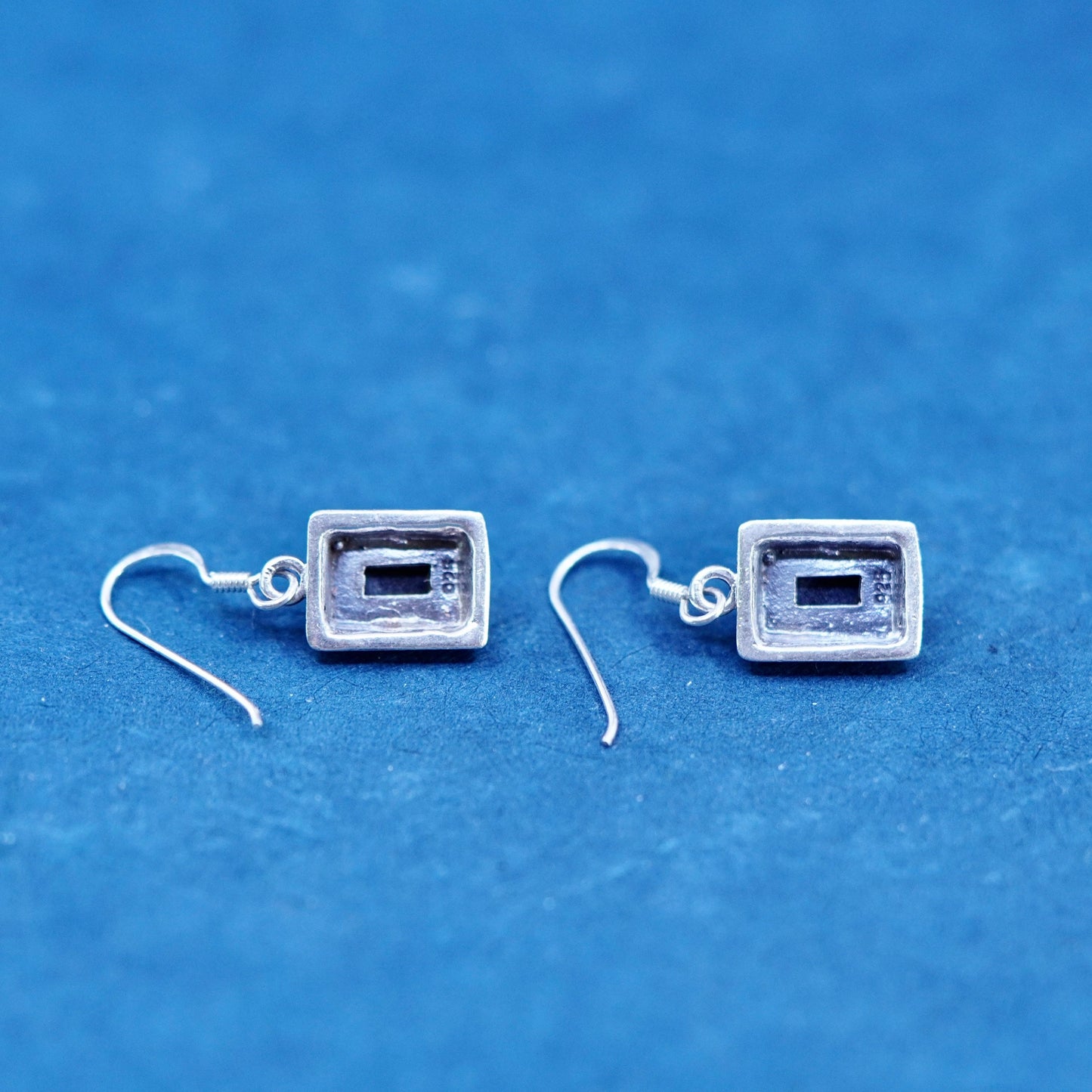Vintage sterling 925 silver handmade earrings with rectangular obsidian