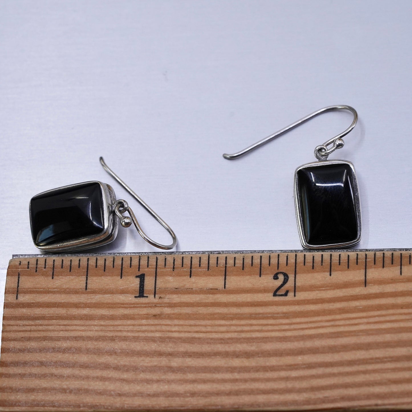 Vintage Sterling silver handmade earrings, Mexico 925 dangle with square onyx